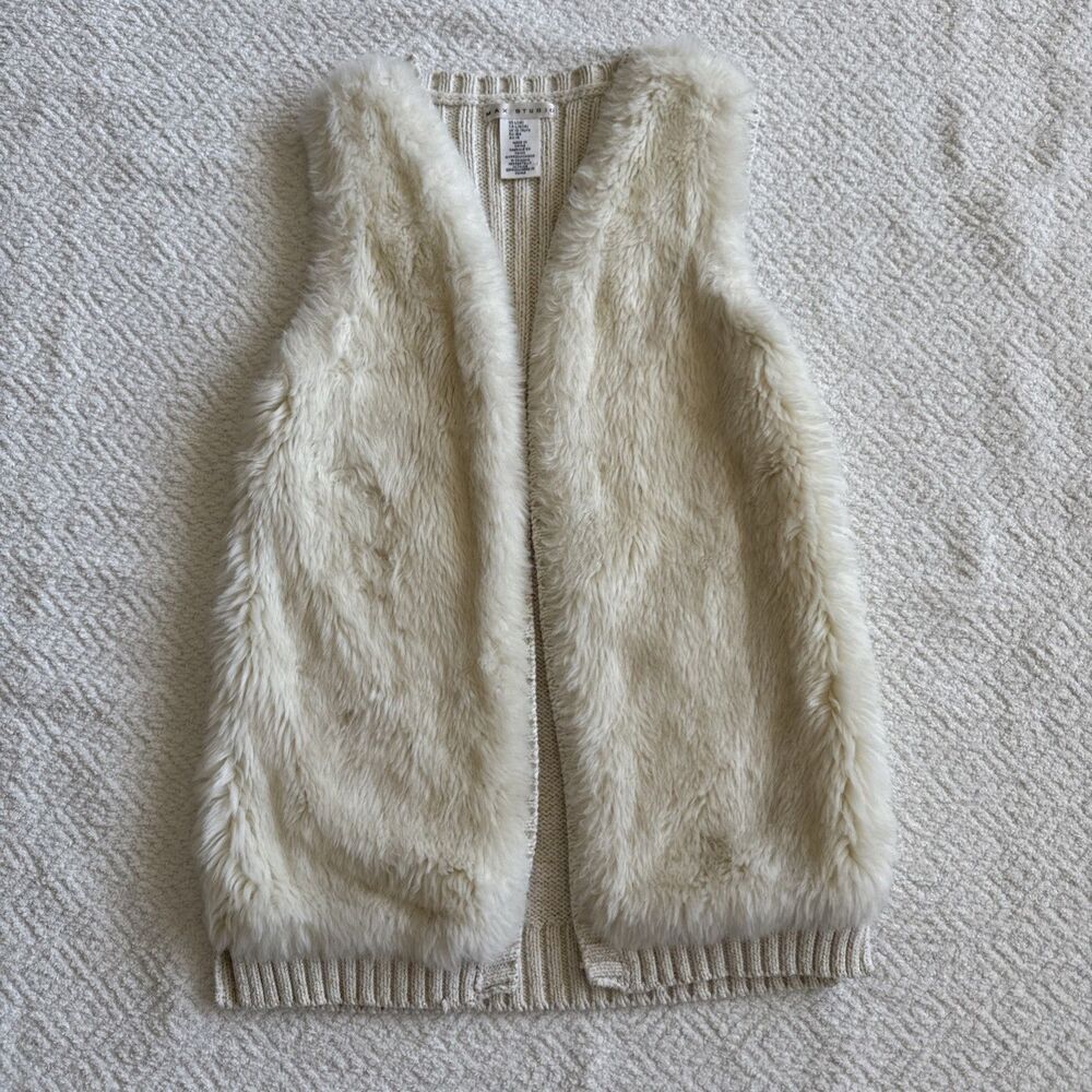 Girl's MAX STUDIO Ivory Faux Fur Sleeveless Sweater Vest Size L 14